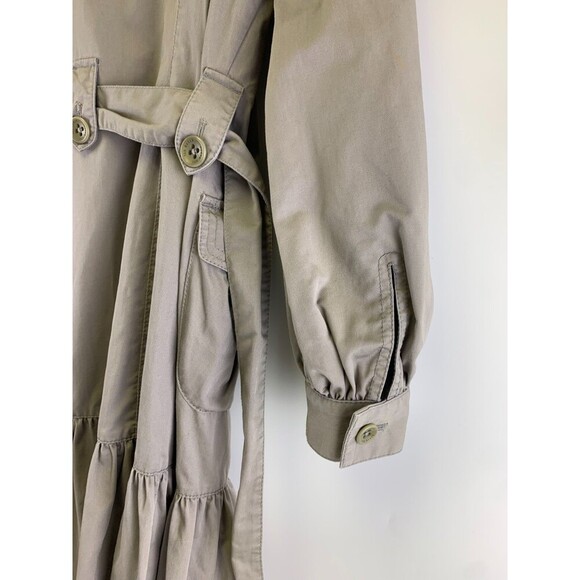 Ted Baker Ruffle Trench Coat Belted Jacket Button Collared Gray Cotton Womens 4 - Picture 7 of 15